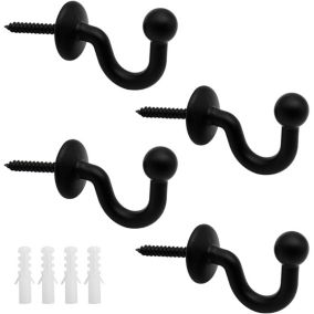 Lot de 4 Crochets Rideaux Embrasses de  en Métal Noir Retenue de Rideaux Muraux Embrasse à Rideau U Design Multifonctionnels pour