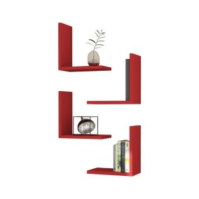 Lot de 4 Etagères murales Broby 30 x 30 x 16 cm rouge en.casa