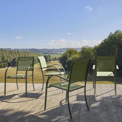 Lot de 4 fauteuils de jardin AMARA en aluminium et textilene kaki. 62 x 55 x 84 cm