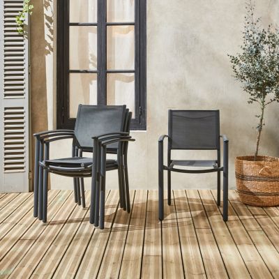 Lot de 4 fauteuils de jardin anthracite empilables aluminium et textilène P56xL57xH85cm