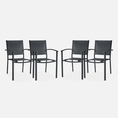 Lot de 4 fauteuils de jardin anthracite empilables aluminium et textilène P56xL57xH85cm