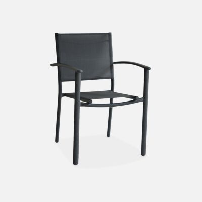 Lot de 4 fauteuils de jardin anthracite empilables aluminium et textilène P56xL57xH85cm