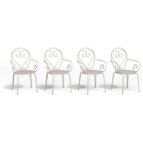 Lot de 4 fauteuils de jardin empilables en métal façon fer forgé  - Beige - GUERMANTES de MYLIA