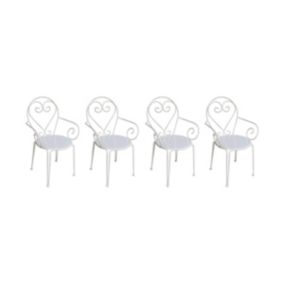 Lot de 4 fauteuils de jardin empilables en métal façon fer forgé  - Blanc - GUERMANTES de MYLIA