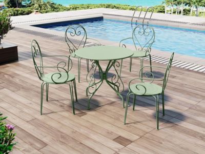 Lot de 4 fauteuils de jardin empilables en métal façon fer forgé - Vert amande - GUERMANTES de MYLIA