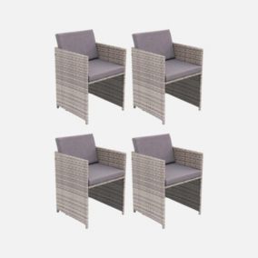 Lot de 4 fauteuils de jardin en résine tressée avec coussin inclus