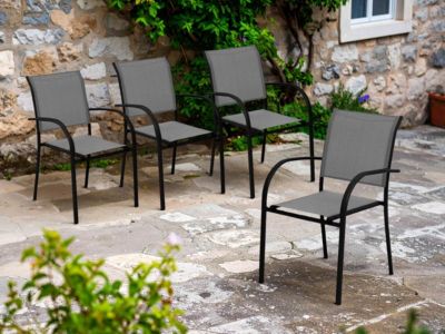 Lot de 4 fauteuils de jardin en texaline Piazza Galet/Graphite
