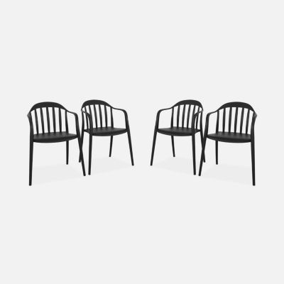 Lot de 4 fauteuils de jardin plastique noir. empilables