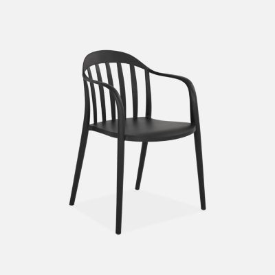 Lot de 4 fauteuils de jardin plastique noir. empilables