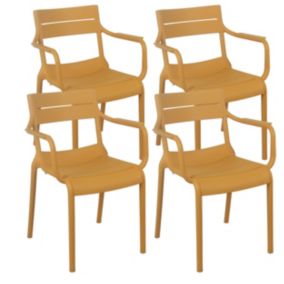 Lot de 4 fauteuils de terrasse en plastique jaune moutarde  Oviala