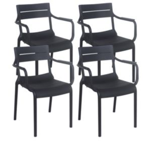 Lot de 4 fauteuils de terrasse en plastique noir  Oviala