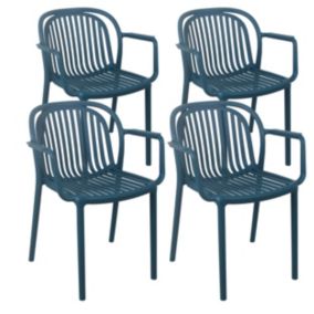 Lot de 4 fauteuils en plastique bleu canard  Oviala