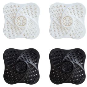 Lot De 4 Filtres d'Évier En Silicone - Filtre à Cheveux De Douche - Protecteur De Vidange - Attrape-Cheveux Avec Ventouse