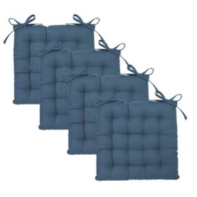 Lot de 4 Galettes de chaise en Coton Bleu canard  38 x 38 cm