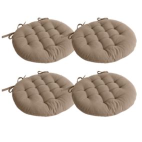 Lot de 4 galettes piquées, ronde 38cm, beige naturel, avec nouettes, 100% coton, collection Panama, CMADECO