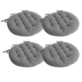 Lot de 4 galettes piquées, ronde 38cm, gris, avec nouettes, 100% coton, collection Panama, CMADECO