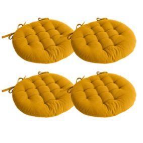 Lot de 4 galettes piquées, ronde 38cm, jaune moutarde, avec nouettes, 100% coton, collection Panama, CMADECO