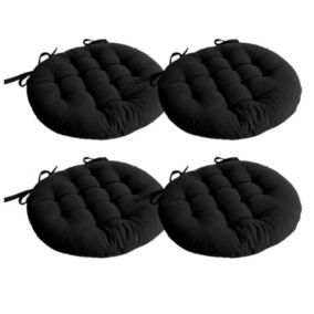 Lot de 4 galettes piquées, ronde 38cm, noir, avec nouettes, 100% coton, collection Panama, CMADECO