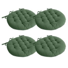 Lot de 4 galettes piquées, ronde 38cm, vert argile, avec nouettes, 100% coton, collection Panama, CMADECO