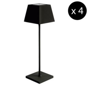 Lot de 4 lampes rechargeable carré en métal noir H:37cm