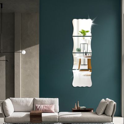 Lot de 4 miroirs muraux ondulés incassables sur toute la longueur, miroir de sécurité en acrylique incassable sans cadre,30x26cm