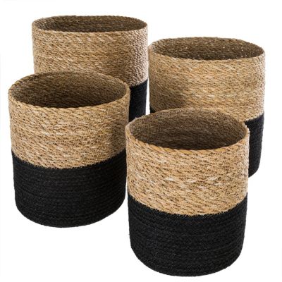 Lot de 4 paniers de rangement ronds et opaques, osier et noir