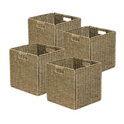 Lot de 4 paniers pliables en jonc de mer naturel 31 x 31 x 31 cm