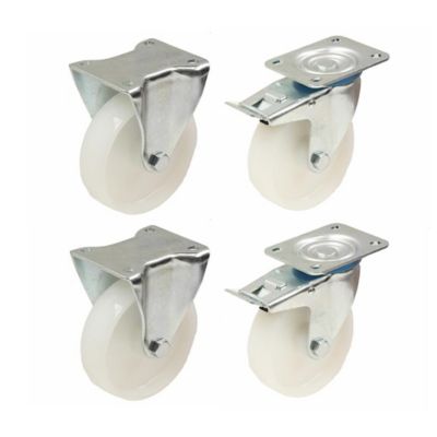 Lot de 4 roulettes fixes série 300, plateau supérieur en polypropylène de 80 mm, rouleau de 100 x 84 mm