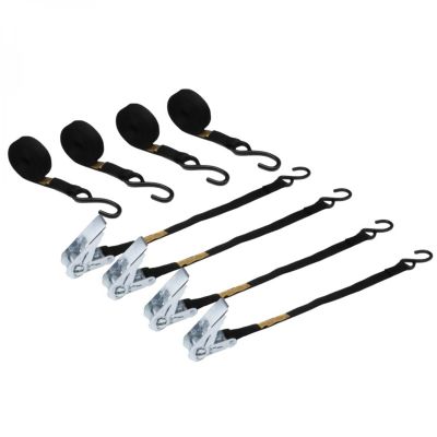 Lot de 4 sangles d'arrimage à cliquet et 2 crochets S - 25 mm x 5 m - Noir - Linxor