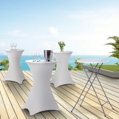 Lot de 4 tables hautes pliantes 105 cm et 4 housses blanches