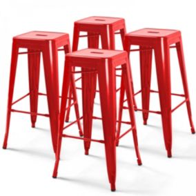 Lot de 4 tabourets de bar acier rouge brillant  Oviala