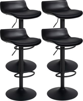 Lot de 4 tabourets de bar Aveiro similicuir, Chaise réglable en hauteur, structure métal, repose-pieds intégré Noir