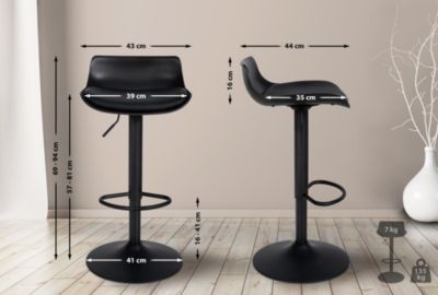 Lot de 4 tabourets de bar Aveiro similicuir, Chaise réglable en hauteur, structure métal, repose-pieds intégré Noir
