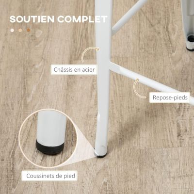 Lot de 4 Tabourets de Bar Chaise Haute Cuisine Industriel avec Dossier Repose-Pied Hauteur Assise 76 cm Métal Blanc