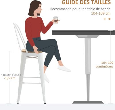 Lot de 4 Tabourets de Bar Chaise Haute Cuisine Industriel avec Dossier Repose-Pied Hauteur Assise 76 cm Métal Blanc