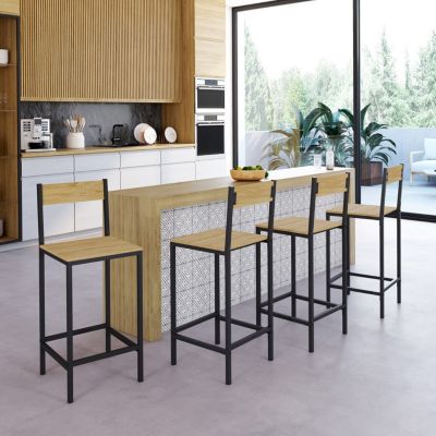 Lot de 4 tabourets de bar DETROIT avec dossier chaise de cuisine design ...