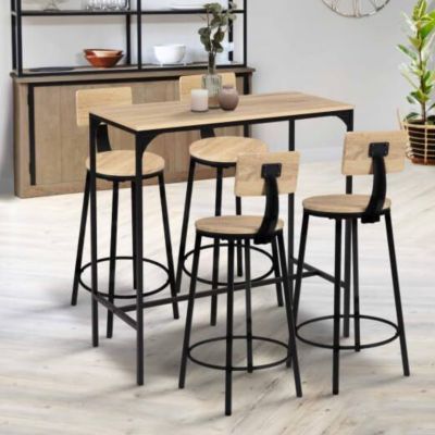 Lot de 4 Tabourets de Bar Detroit avec Dossier Design Industriel Bois ...