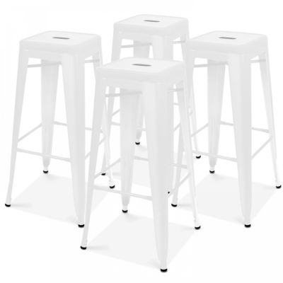 Lot de 4 tabourets de bar en acier blanc mat  Oviala