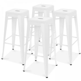 Lot de 4 tabourets de bar en acier blanc mat  Oviala