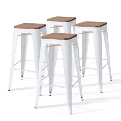 Lot de 4 tabourets de bar en acier blanc  Oviala