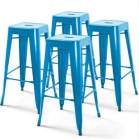 Lot de 4 tabourets de bar en acier bleu brillant  Oviala