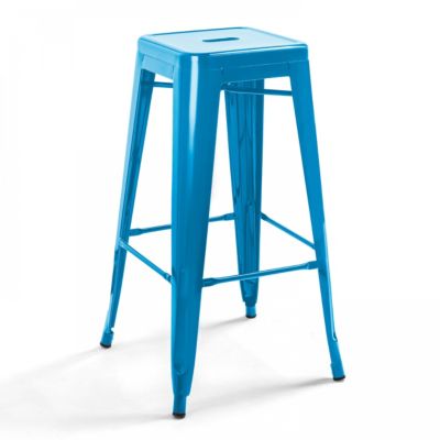 Lot de 4 tabourets de bar en acier bleu brillant  Oviala