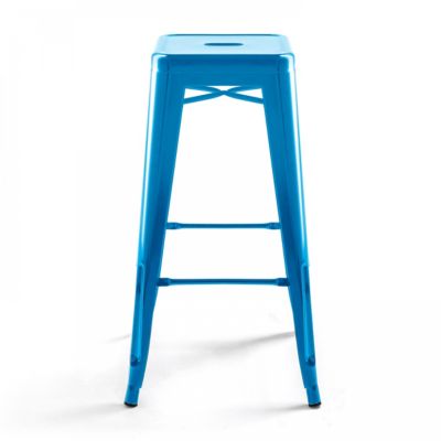 Lot de 4 tabourets de bar en acier bleu brillant  Oviala