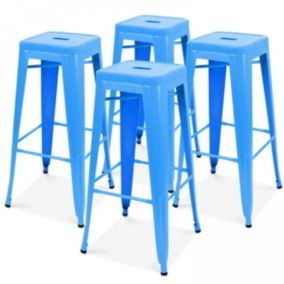 Lot de 4 tabourets de bar en acier bleu mat  Oviala