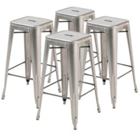 Lot de 4 tabourets de bar en acier gris mat  Oviala