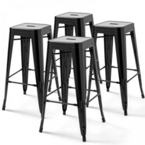 Lot de 4 tabourets de bar en acier noir brillant  Oviala