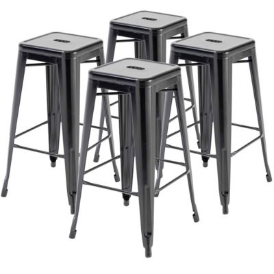 Lot de 4 tabourets de bar en acier noir mat  Oviala