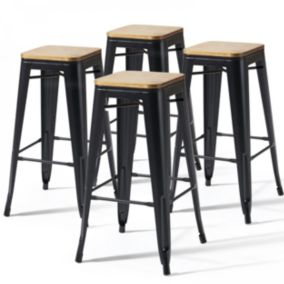 Lot de 4 tabourets de bar en acier noir mat   Oviala