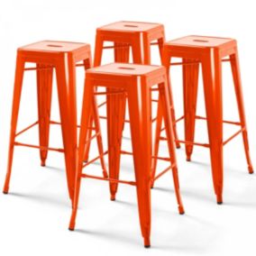 Lot de 4 tabourets de bar en acier orange brillant  Oviala