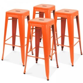 Lot de 4 tabourets de bar en acier orange mat  Oviala